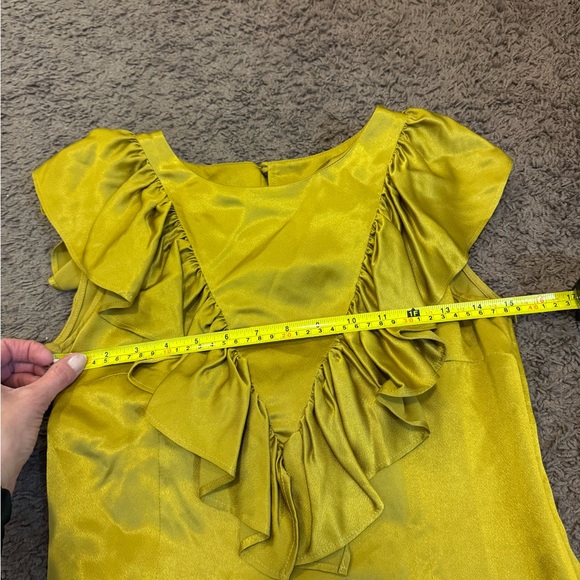 Anthropologie Seen Worn Kept Satin Ruffle Midi Dress Sleeveless Gold Yellow 2 - Picture 6 of 8